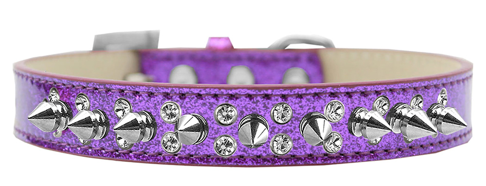 Double Crystal and Silver Spikes Dog Collar Purple Ice Cream Size 16